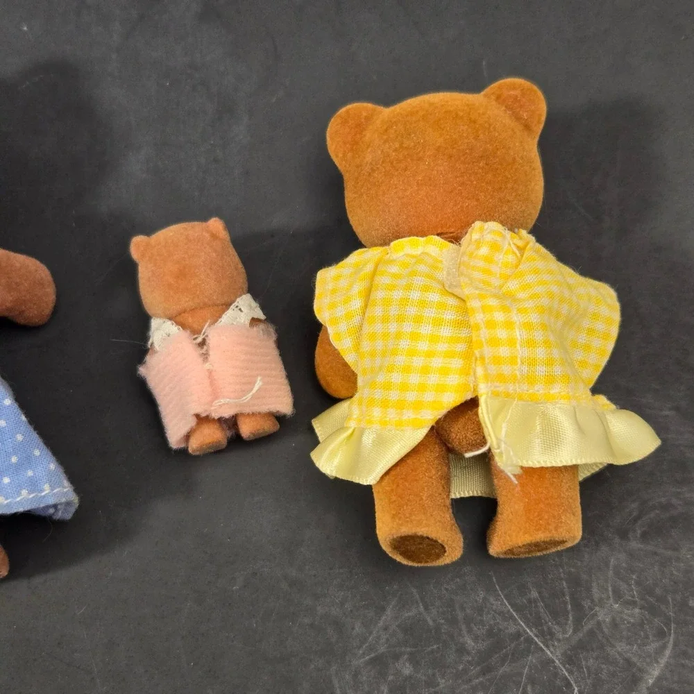 Vintage Calico Critters Sylvanian Families Bear Figures Set Blue Yellow Pink